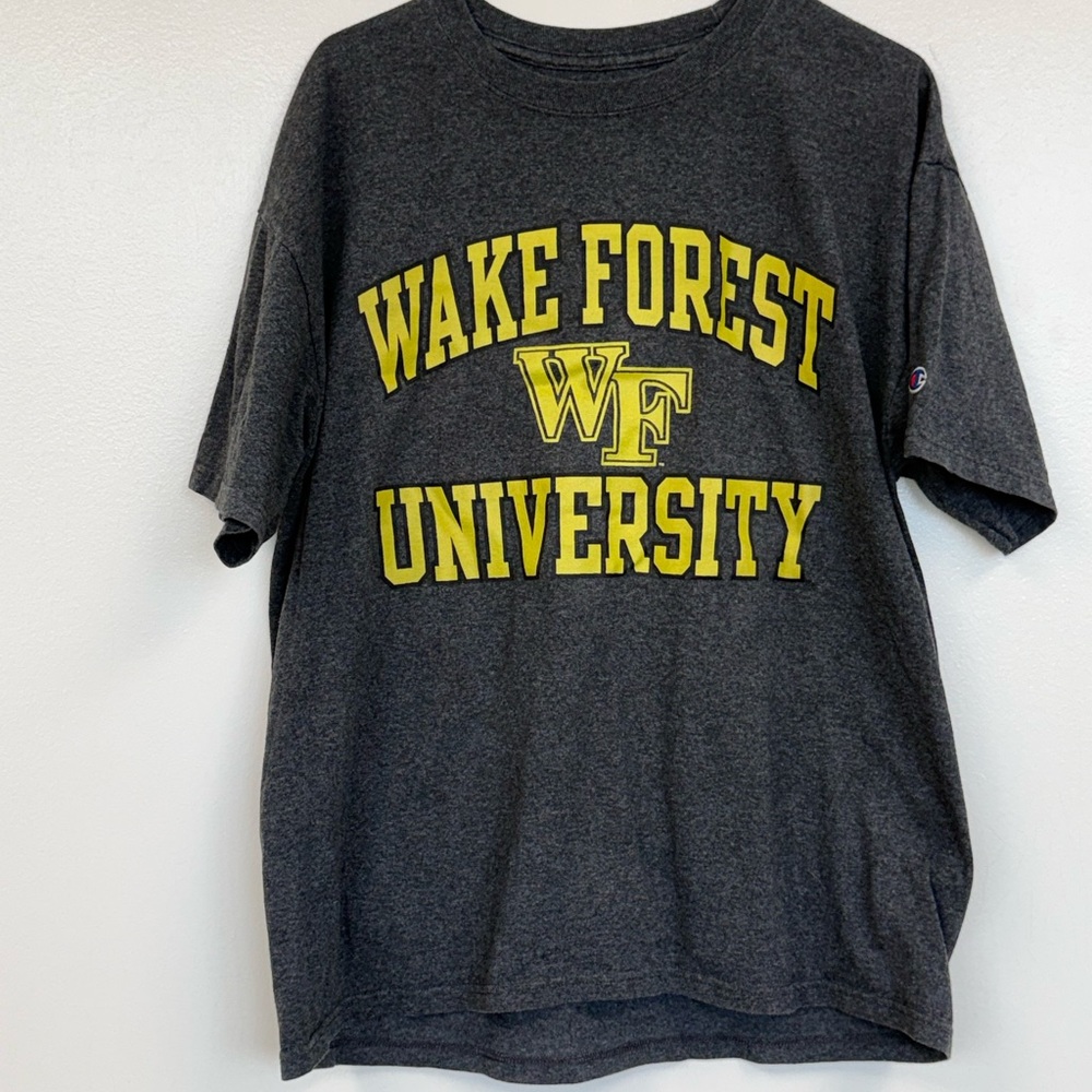 Champion Charcoal Short-Sleeve Tee with Yellow Wake Forest University Logo